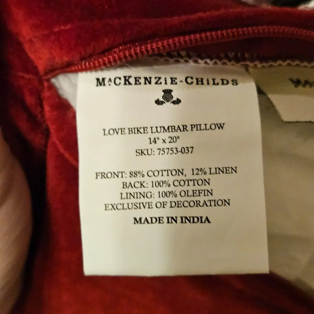 RARE MACKENZIE CHILDS BICYCLE LOVE COURTLY CHECK COTTON THROW ACCENT PILLOW